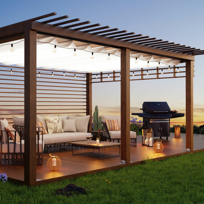 A pergola at sunset