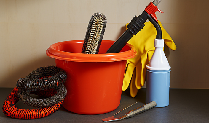 Collection of tools for unclogging a sink