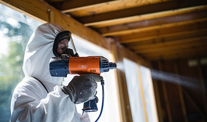 foam shed insulation applied with appropriate safety equipment used